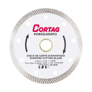 DISCO DE CORTE DIAMANTADO PARA PORCELANATO | TURBO | 110mm | CORTAG