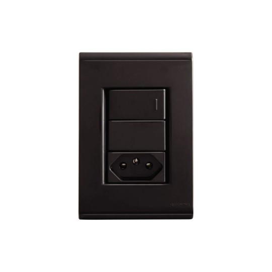 CONJUNTO 1 INTERRUPTOR SIMPLES + 1 TOMADA 2P+T | 10A | 250V | 4x2 | LIZ | GRAFITE | TRAMONTINA