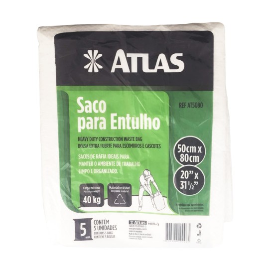 PACOTE DE SACO PARA ENTULHO COM 5 UNIDADES | AT5080 | ATLAS