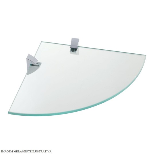 PRATELEIRA VETRO VIDRO RAIO | INCOLOR | 30x30 | COM SUPORTE | CROMADO | PRATI-K