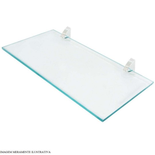 PRATELEIRA VETRO VIDRO RETO | INCOLOR | 15x40 | COM SUPORTE | CROMADO | PRATI-K