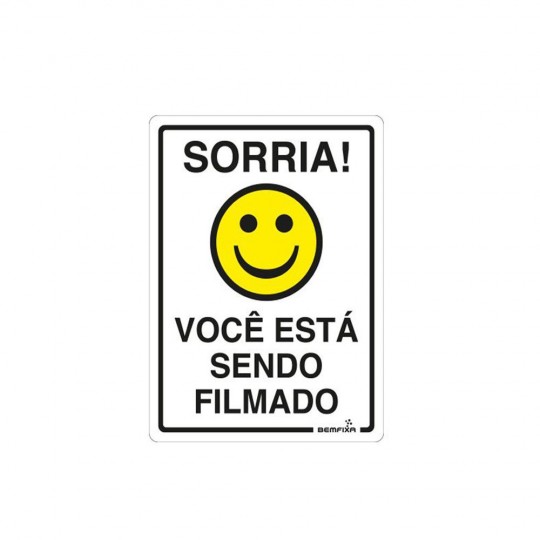 Placa de Sinalização 6688 "Sorria Você Está Sendo Filmado" 15x20 cm Poliestireno Autoadesiva Bemfixa