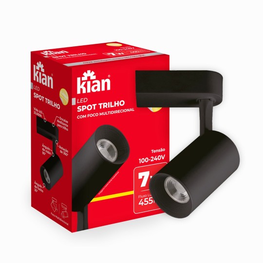 SPOT LED PARA TRILHO | 7W | 3.0K | PRETO | KIAN