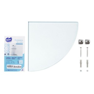 PRATELEIRA DE CANTO VIDRO 8mm | INCOLOR | 20x20 | COM SUPORTE CROMADO | BEMFIXA