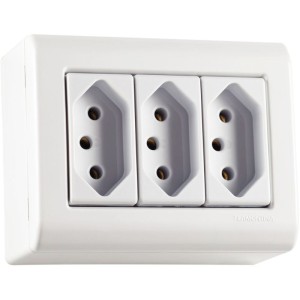 CONJ 3 TOMADAS SOBREPOR | 2P+T | 20A/250v | BRANCO | TRAMONTINA