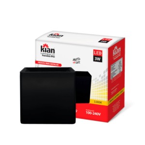 ARANDELA | SOBREPOR 2 FOCOS | 3.0K 3W | PRETO | KIAN