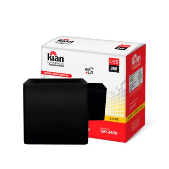 ARANDELA | SOBREPOR 2 FOCOS | 3.0K 3W | PRETO | KIAN